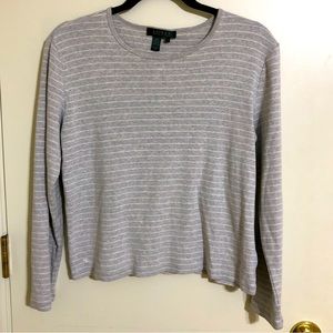 Lauren Ralph Lauren 100% Cotton Grey & White Striped Long Sleeve Size Large Top